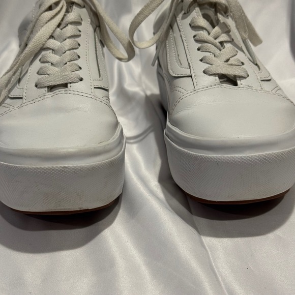Vans Old Skool Stacked White Leather Platform Sneakers Womens 7.5 - Picture 4 of 12
